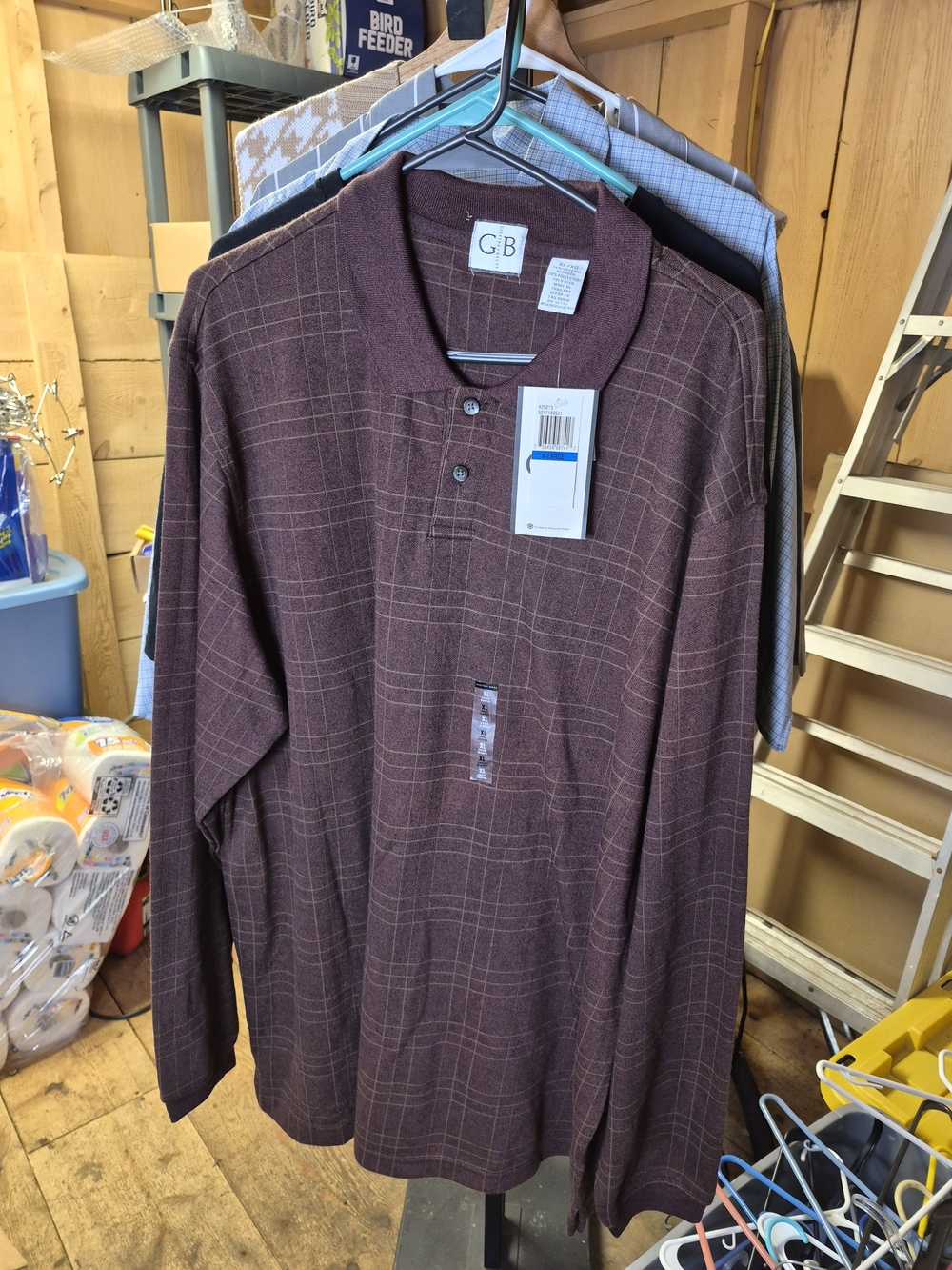 Gianni Bini Men's Burgundy Plaid Long-Sleeve Polo Bin 39
